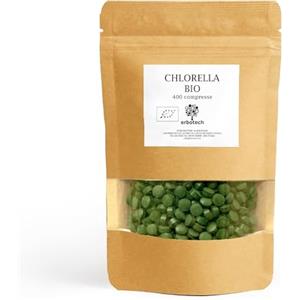 ERBOTECH, 400 Compresse di Chlorella BIO, Capsule di Alga Chlorella Pura in Confezione da 100g, Ricche di Ferro, Omega 3 e Vitamina B12, Senza Glutine, Adatto a Vegetariani e Vegani