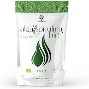 ERBOTECH Polvere di Spirulina BIO, Busta da 100 g, Ricca di Proteine, Calcio e Vitamine, Ricca di Nutrienti, Supporto Biologico, Vegan, Made in Italy