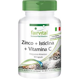 Fairvital | Zinco, Istidina e Vitamina C - Qualità tedesca, Vegan, per 3 Mesi - 90 Capsule