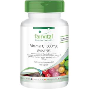 Fairvital | Vitamina C 1000mg - Fornitura per 400 Giorni - VEGAN - alto dosaggio - 400 capsule - Fonte da Ascorbato di Calcio - Senza Glutine, Lattosio né Fruttosio
