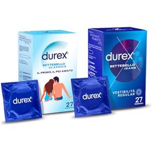 Durex Preservativi Classici, Settebello 27 Profilattici e Durex Jeans 27 Preservativi, 54 Condom a Base Siliconica