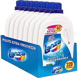 Sole Lanza Detersivo Lavatrice Liquido, Pulito Extra Freschezza, Brezza Mediterranea, 320 Lavaggi, 8 Confezioni da 40 Lavaggi