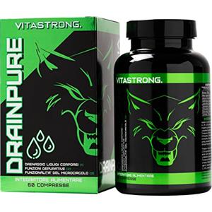 Vitastrong. Drenante Forte Dimagrante Vitastrong DrainPure Giorno, Complex di 9 Ingredienti Qualità Premium, Bromelina Forte, Centella, Tarassaco, Betulla, Gramigna, Depurativo e Diuretico, 60 Compresse Vegane