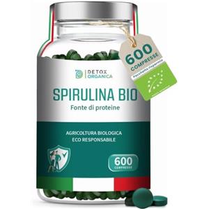 Detox Organica Spirulina Biologica - 600 Compresse BIO, Alto Dosaggio 4000 mg - Ricca di Ficocianina, Vitamine, Minerali, Proteine - Alga Spirulina Pura | Prodotta in Germania