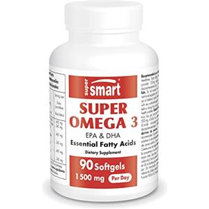 Supersmart Super Omega 3 - L'integratore di Omega-3 naturale più puro sul mercato - Salute cardiovascolare - Antiossidante - Antinfiammatorio - Vitamina E - Proveniente dalla pesca sostenibile - Supersmart