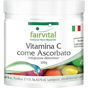 Fairvital | Vitamina C 100% Pura in polvere - Ascorbato di calcio - Alto dosaggio - VEGANA - pH Tamponato - Per 10 mesi - 300g