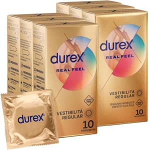 Durex Real Feel Preservativi Preservativi Senza Lattice (56 mm) - 60 Profilattici (2 confezioni da 30pz), Vestibilità Regular