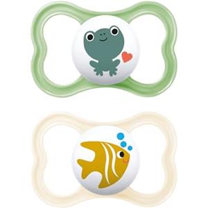 MAM Air Succhietto 16+ Mesi (Set da 2), Ciuccio MAM 16-36 mesi per pelli sensibili e delicate, Kit da 2 accessori neonato con tettarella in silicone e porta ciuccio sterilizzatore, Neutro/Verde