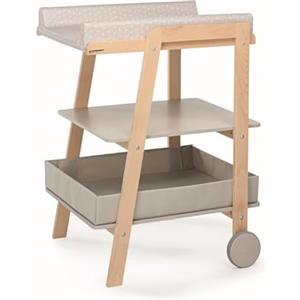 Foppapedretti Fasciatoio Athena, Legno di Faggio, Made in Italy, Design Moderno e Lineare, Ruote in ABS Rivestite in Gomma, Materassino Incluso, 2 Ripiani Aggiuntivi, 65x70x93 cm, Naturale Tortora