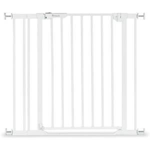 hauck Cancelletto di Sicurezza per Bambini Clear Step 2, Incl. Estensione da 9 cm - Cancelletto per Bambini per Aperture da 84-89cm, Base Piatta, Senza Forare - Apertura con Una Mano - Metallo, Bianco