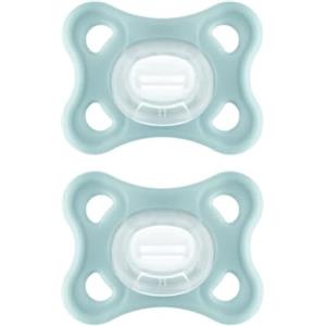 MAM Comfort Succhietto 3-12 mesi (Set da 2), Ciuccio MAM 3-12 mesi in 100% silicone con design unico, Kit da 2 accessori neonato morbidi e leggeri con porta ciuccio sterilizzatore, Neutro
