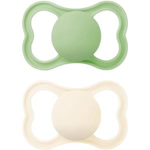 MAM Air Succhietto 6-16 Mesi (Set da 2), Ciuccio MAM 6-16 mesi per pelli sensibili e delicate, Kit da 2 accessori neonato con tettarella in caucciù naturale e porta ciuccio sterilizzatore, Neutro