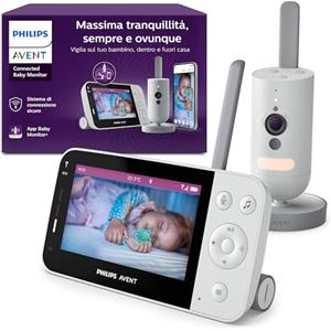 Philips Avent Connected Baby Monitor con Wi-Fi, telecamera HD di alta qualità, visione notturna a infrarossi, rilevamento del pianto, audio bidirezionale, 12 ore di autonomia, modello SCD951/26