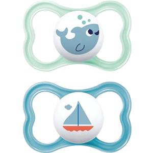 MAM Air Succhietto 16+ Mesi (Set da 2), Ciuccio MAM 16-36 mesi per pelli sensibili e delicate, Kit da 2 accessori neonato con tettarella in silicone e porta ciuccio sterilizzatore, Azzurro/Celeste