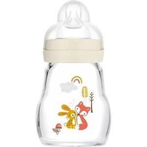 MAM Biberon Feel Good 170 ml, Biberon vetro pregiato resistente alle alte temperature, Accessori neonati ergonomici per uso quotidiano e allattamento misto con morbida tettarella misura 1, Neutro