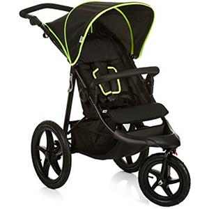 hauck Passeggino 3 Ruote Runner Con Ruote Grandi Ad Aria, Leggero 22 kg Portata, Reclinabile, Regolabile - Finestra di Ventilazione, Cesto XL Fino a 3kg - Nero/Giallo Neon