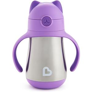 Munchkin Bicchiere con Cannuccia in Acciaio Inossidabile, Bicchiere sippy con design Cool Cat , Senza BPA , Bicchiere non perdente con cannuccia , 237ml , Viola