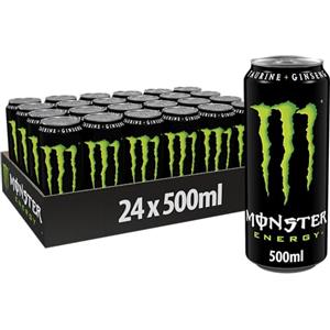 Monster-Ko Monster Energy, 24 Lattine da 500 ml, Energy Drink con Ginseng, Taurina, Caffeina e Vitamine Gruppo B, Bevanda Energetica dal Gusto Originale e Fresco