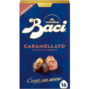 BACI PERUGINA Caramellato alle Mandorle Cioccolatini Fondenti ripieni al Gianduia, Scatola 200g