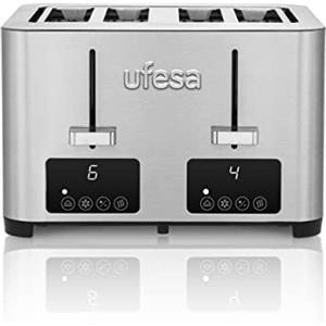 Ufesa Quartet Delux, Tostapane Acciao Inox, 2 Schermi Digitali LCD, 1500 W, 4 Fessure, Bocca Ampia, 7 Livelli di tostatura