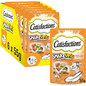 Catisfactions Snack per Gatto, Shake Ups Multivitamins Delizie del Cortile, 6 pacchi da 55g