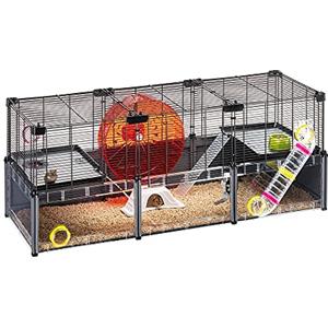 FERPLAST - Gabbia per criceti grande - Gabbia per topolini - Rete metallica - con accessori - Modulare - Multipla Hamster, 107,5 x 37,5 x h 42 CM