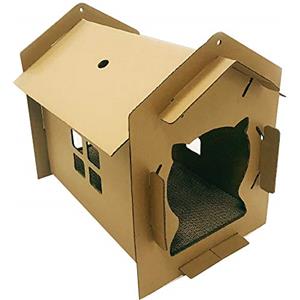 Croci -Tiragraffi per gatti in cartone, box chiuso con tiragraffi a 2 strati riversibili, tiragraffi per gatti adulti, stile casetta, 42x35x50 cm