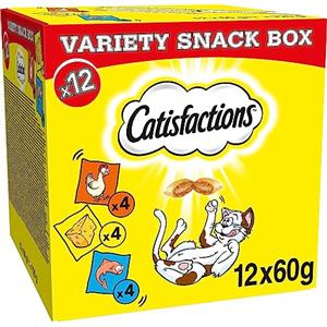 Catisfactions Snack per Gatto, Confezione mista con Pollo, Formaggio e Salmone, 1 Confezione (12 x 60 g)