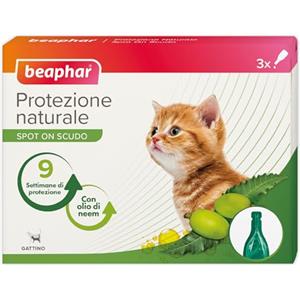 Beaphar Protezione Naturale, Fiale Spot On Scudo per Gattino, Repellente Contro i Parassiti, con Olio di Neem e Piretro Vegetale, 9 Settimane di Protezione, 3 Pipette