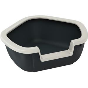Ferplast Lettiera Gatto, Toilette per Gatti Aperta, con Bordi Alti Ingresso ribassato, 57,5 x 51,5 x h 22 cm, DAMA Lettiera Angolare, Nero