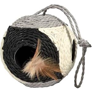 Bobby Facette - Palla per gatto, Gioco Tiragraffi in corda riciclata, con palline e piume, da appendere, Nero, 10ø-30 CM