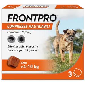 FRONTPRO 3 Compresse Masticabili Antiparassitario per Cani di Peso > 4-10 kg Protegge da Pulci Zecca Uova e Larve Antipulci in Confezione da 3 Compresse da 28.3 mg di Afoxolaner, 4kg-10kg