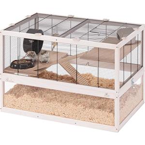 Ferplast Gabbia per Criceti DOMSTER, Gabbia per Topolini, 3 Piani, con Accessori, Piattaforme e Scalette, Metallo Verniciato e Legno FSC, Base Trasparente, Gabbia Legno Criceto 80 x 50 x h 56 cm