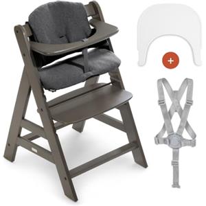 hauck Seggiolone Alpha Plus Con Vassoio Click Tray, Cuscino e Cinture Sicurezza 5 Punti - Seggiolone Legno da 6 mesi Fino a 90kg, Regolabile - Carbone