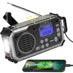 Duronic SDAB1 Radio Portatile DAB+ con Funzioni Multiple | Radio a Energia Solare e Crank Manuale 4 Modalità di Ricarica Torcia di Emergenza con Allarme SOS