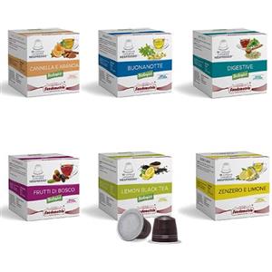 Generico Sandemetrio Te e Tisane Bio Compatibili con Nespresso, Scelgi tra: Te al Limone, Tisana Notte, Digestiva, Cannella e Arancia, Zenzero e Limone, Frutti di Bosco. 50 Capsule (5 box da 10 cps)