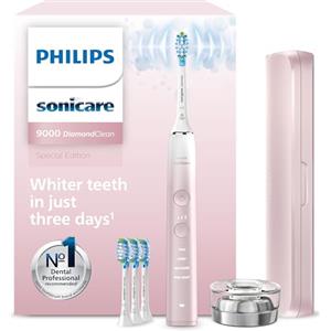 Philips Sonicare DiamondClean 9000 spazzolino elettrico sonico con app, sensore di pressione, 4 modalità di spazzolamento, 3 livelli di intensità, supporto di ricarica, rosa, modello HX9911/79
