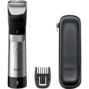 Philips Regolabarba con 30 impostazioni di lunghezza, sensore di potenza che si adatta alla densità della barba, Lame di precisione in acciaio e resistenti all'acqua, nero/argento (modello BT9810/15)