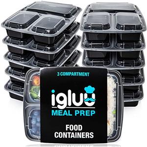 Igluu Meal Prep Contenitori Per Alimenti Ermetici Con 3 Scomparti - Recipienti Di Plastica Senza BPA - Scatole Bento Riutilizzabili Per Il Cibo - Adatti A Microonde, Freezer E Lavastoviglie