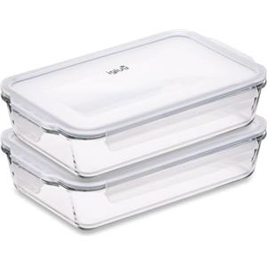 Igluu Meal Prep - Piatto per lasagne in vetro con coperchio a chiusura ermetica - Teglia da forno rettangolare grande, adatta al forno - stoviglie 2,2 l (cottura e congelazione), set da 2