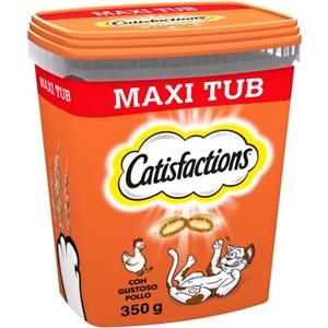 Catisfactions Snack per Gatto, Formato Scorta 700 g al gusto Pollo, 2 Maxi Tub da 350 gr Ciascuno