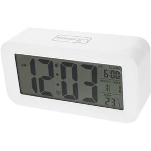 PRETYZOOM Orologio Con Sensore Di Luce Lcd Temperatura Silenzioso Mini Radiosveglia Digitale Elettronica Da Comodino Bianca Senza Batteria
