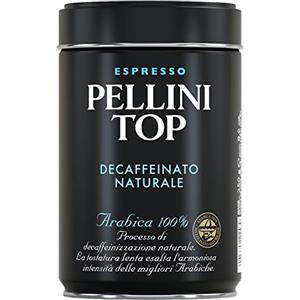 Pellini Top Decaffeinato Naturale, Caffè Decaffeinato Macinato per Moka con Note di Caramello e Cioccolato, Miscela 100% Arabica, Confezione da 250g