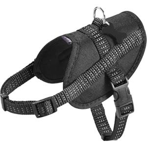 Bobby Easy Safe - Pettorina per cani con medaglietta, Taglia XS, in Nylon Riflettente con Copri Manto, Chiusura a Fibbia regolabile, Nero, Misura Giropetto 31-43 cm