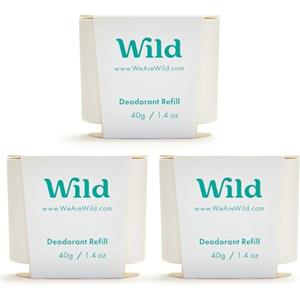 Wild - Deodorante Naturale Ricaricabile - Senza Alluminio - Fresh Cotton & Sea Salt - Vegane & Ecologiche - Protezione di Lunga Durata - Confezione da 3 Ricariche da 40g