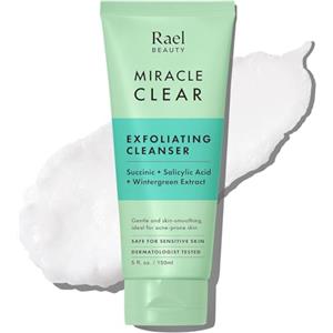 Rael Miracle Clear Detergente Viso Esfoliante - Skincare Coreana, Anti-Brufoli, Pelle Sensibile Grassa e con Tendenza Acneica, Pulizia dei Pori & Idratante, Acido Succinico (150ml)