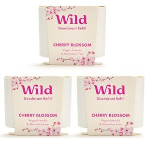 Wild - Cherry Blossom - Deodorante Naturale Ricaricabile - Senza Alluminio - Vegane & Ecologiche - Protezione di Lunga Durata - Confezione da 3 Ricariche da 40g