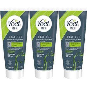 Veet Men Crema Depilatoria Uomo Petto e Corpo per Pelli Normali, Dermatologicamente Testato, 3 Confezioni da 200 ml