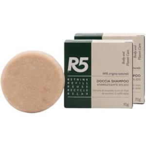 R5, Doccia Shampoo Solido Energizzante, 2 Pezzi, 98% di Ingredienti di Origine Naturale, Fragranza Legnosa e Muschiata, Dermatologicamente Testato e Nickel Tested, Vegan, Made in Italy