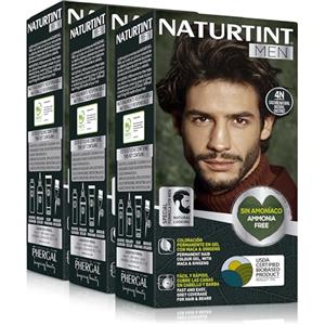 Naturtint Men Biobased | Colorazione Permanente Uomo Senza Ammoniaca | 100% Copertura dei Capelli Bianchi | Ingredienti Naturali | 4N Castano Naturale | Confezione 3